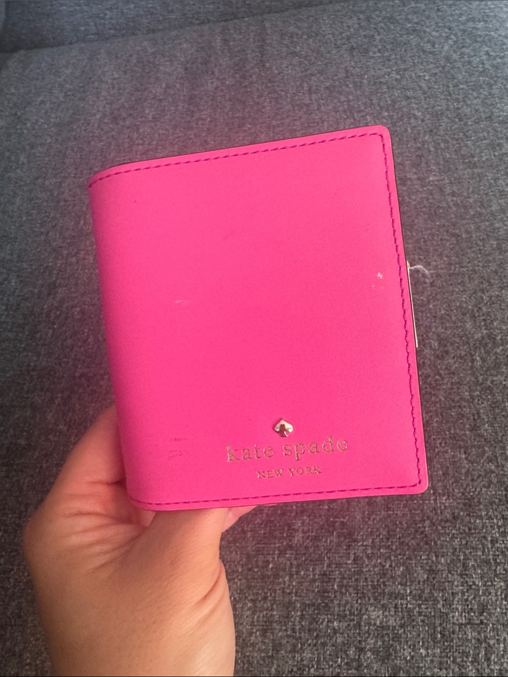 kate spade Hot Pink Leather Card & Key Holder with Gold Logo